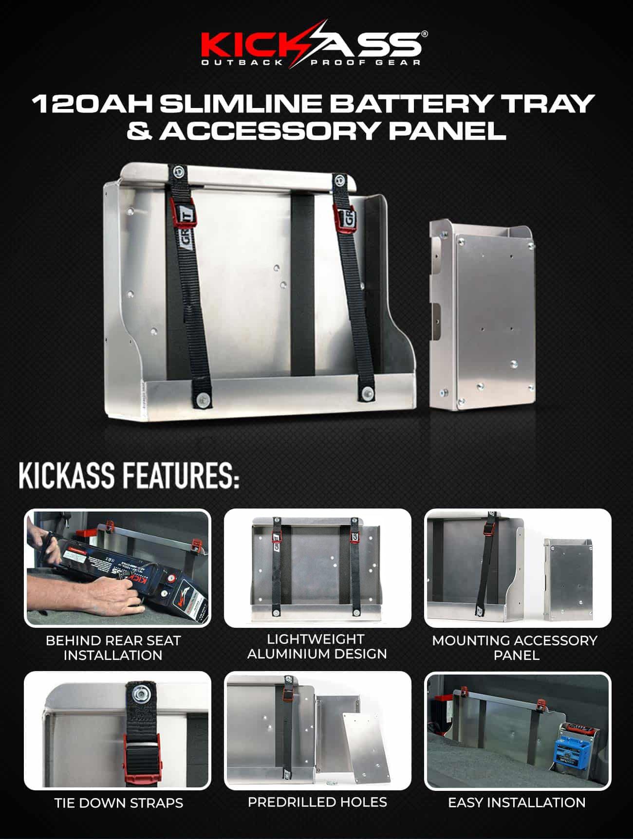 KICKASS 120Ah Slimline Battery Tray & Accessory Panel