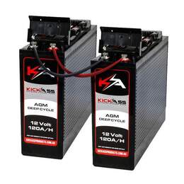 KICKASS 12V 120AH SLIM Deep Cycle AGM Battery Twin Pack With Linking Cables