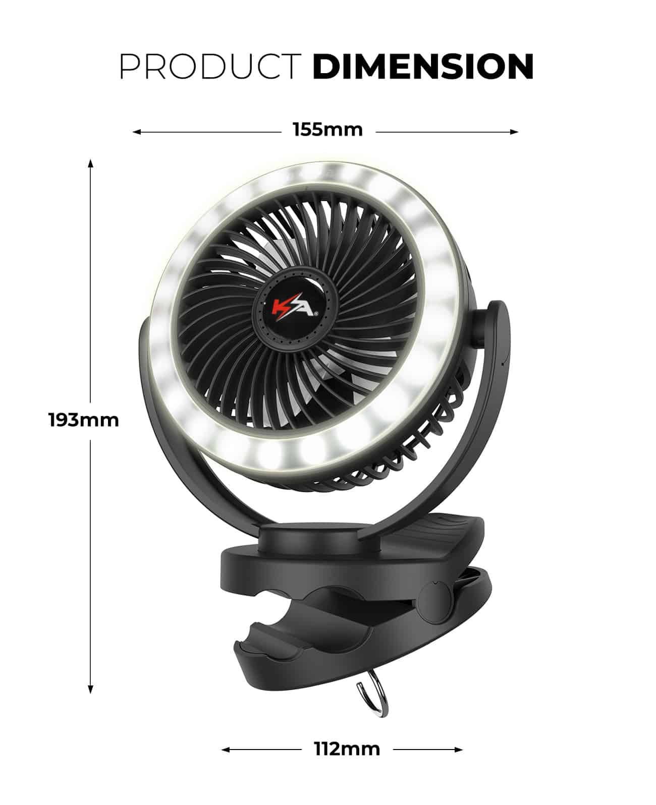 Portable 5V Clip Fan with White LED Light