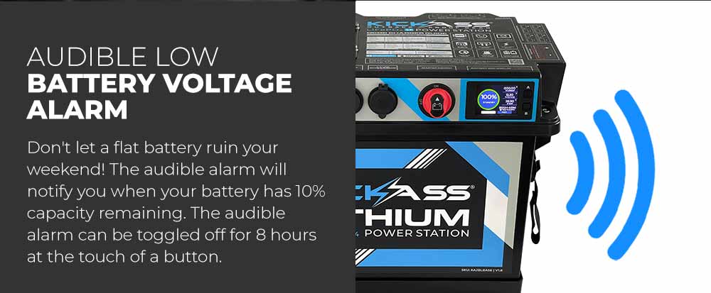 Audible low battery voltage alarm