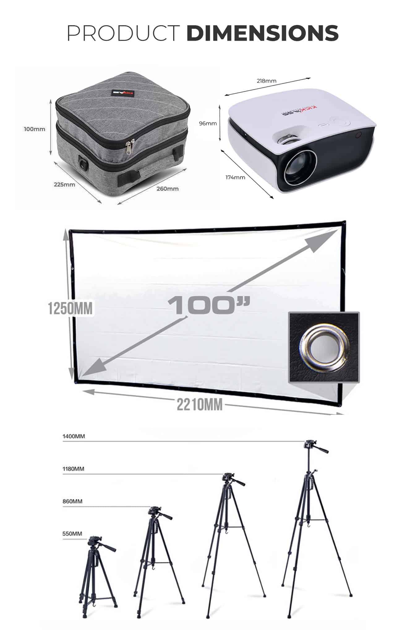 Projector & 100 Eyelet Screen Cinema Package 