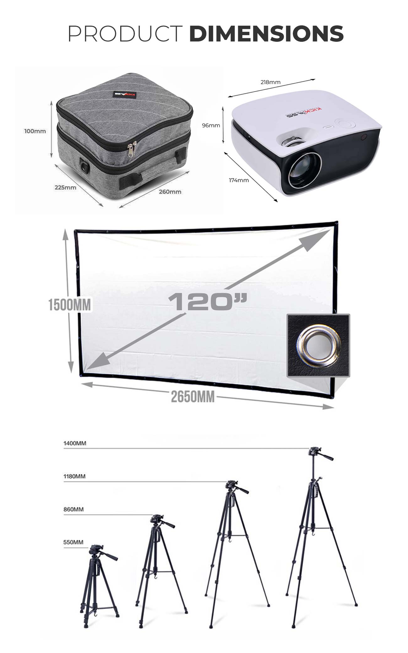 Projector & 120 Eyelet Screen Cinema Package 