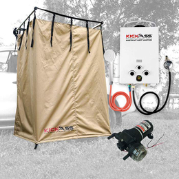 KickAss Shower Tent & Change Room with Camping Gas Hot Water & 12L Pump