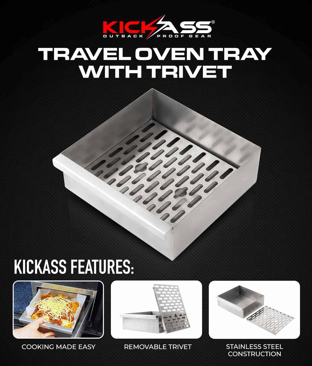 KATRAVELO12TRAY - KickAss Travel Oven Tray with Trivet 