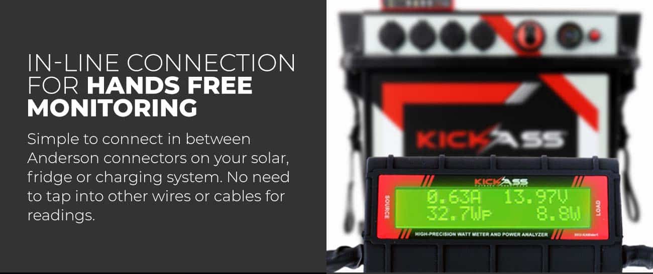 KAMeter1 - KICKASS Digital DC Watt Meter for Portable 12 volt Solar Panels- Anderson Connection