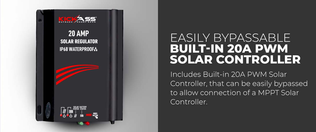 Easily bypassable built-in 20A PWM solar controller