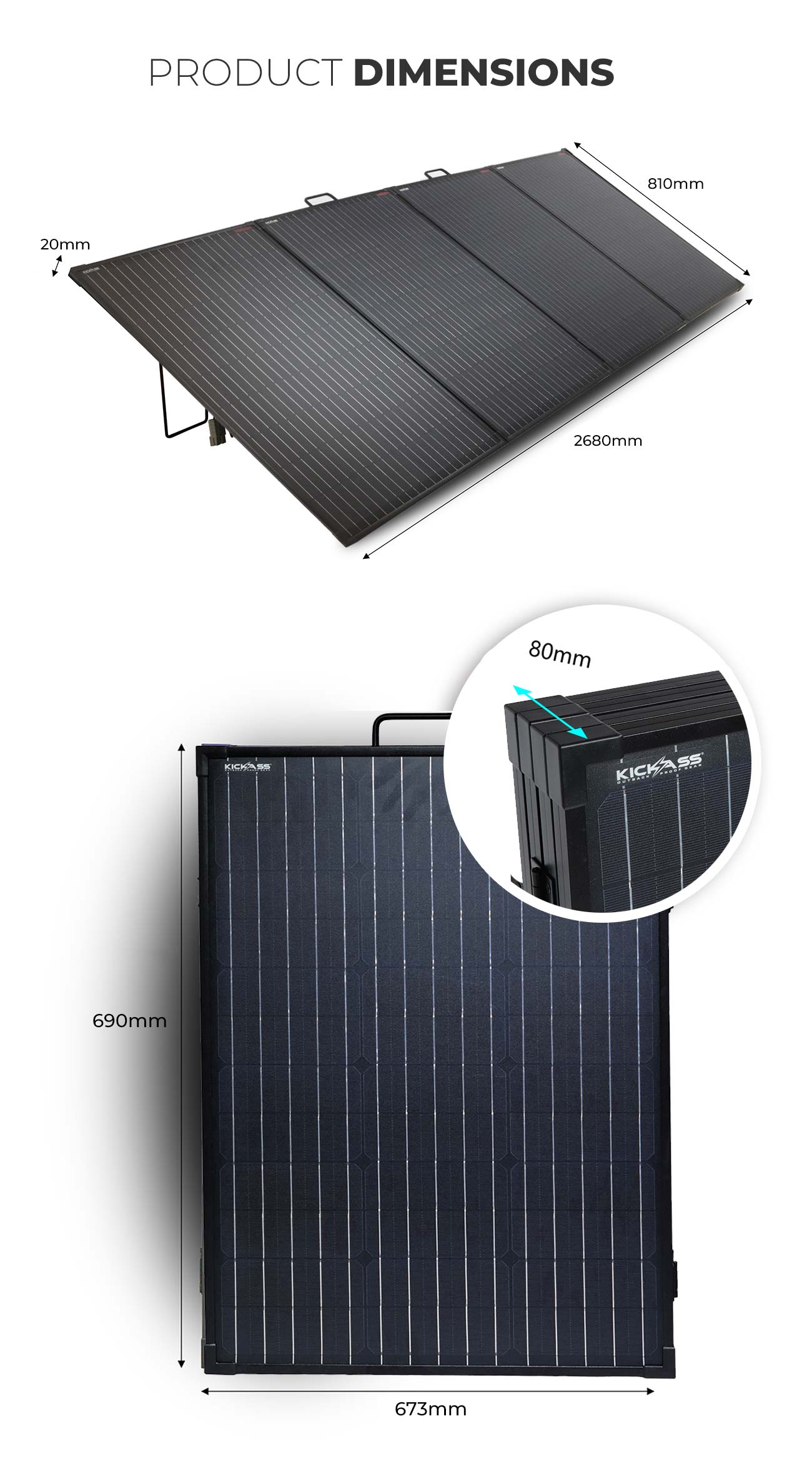 KICKASS 12V 300W Super Thin Portable Solar Panel - Product dimensions